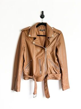 Quince 100% Leather Motorcycle Jacket in Cognac Brown Size Large
